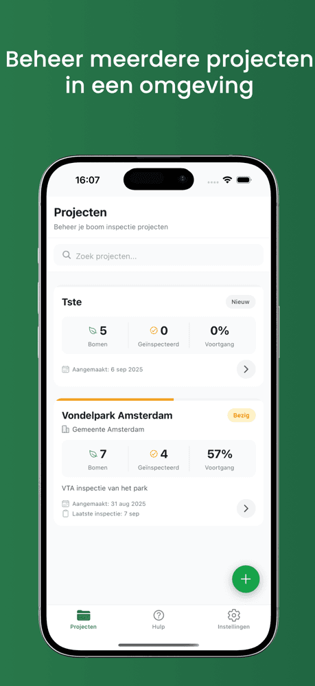 Screenshot van een PDF boomrapport met inspectieresultaten gegenereerd door de TreeInspect app